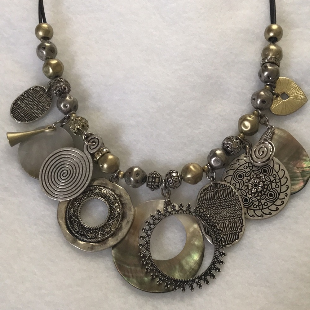 Chico’s silver gold & mother of pearl necklace 22 inches/adjustable clasp